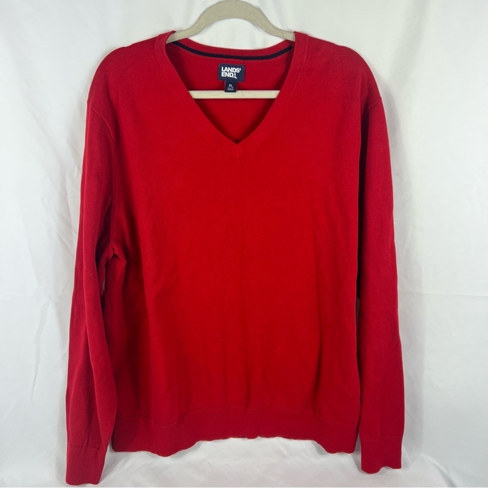 Lands' End Men's Bold Red V-Neck Sweater